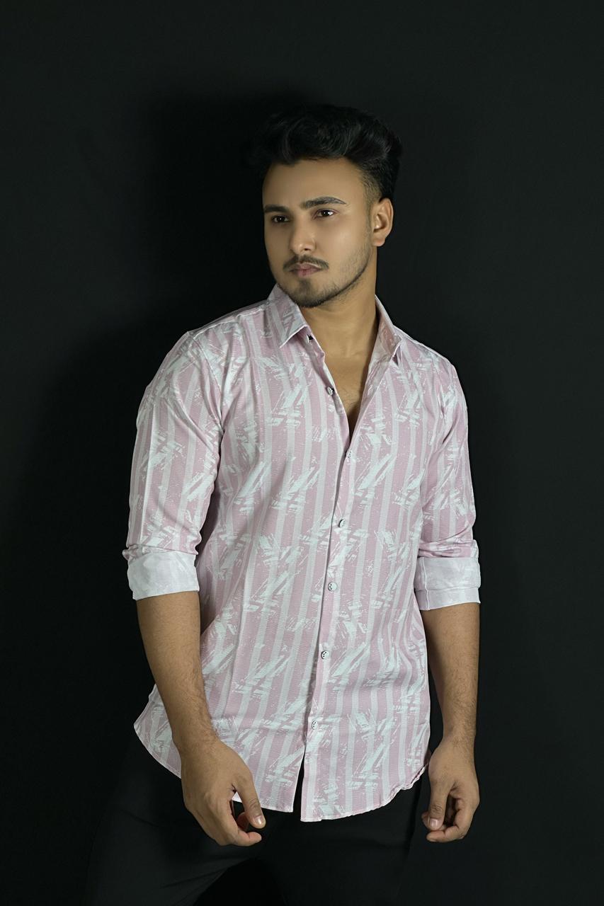 পিঙ্ক হোয়াইট প্রিন্টেড শার্ট-Lstripe